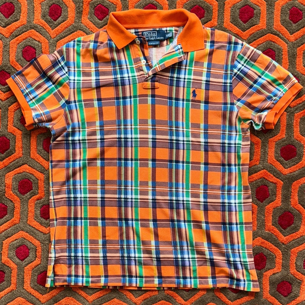 MAKE OFFER! Ralph Lauren Orange Plaid Polo Men's Med.